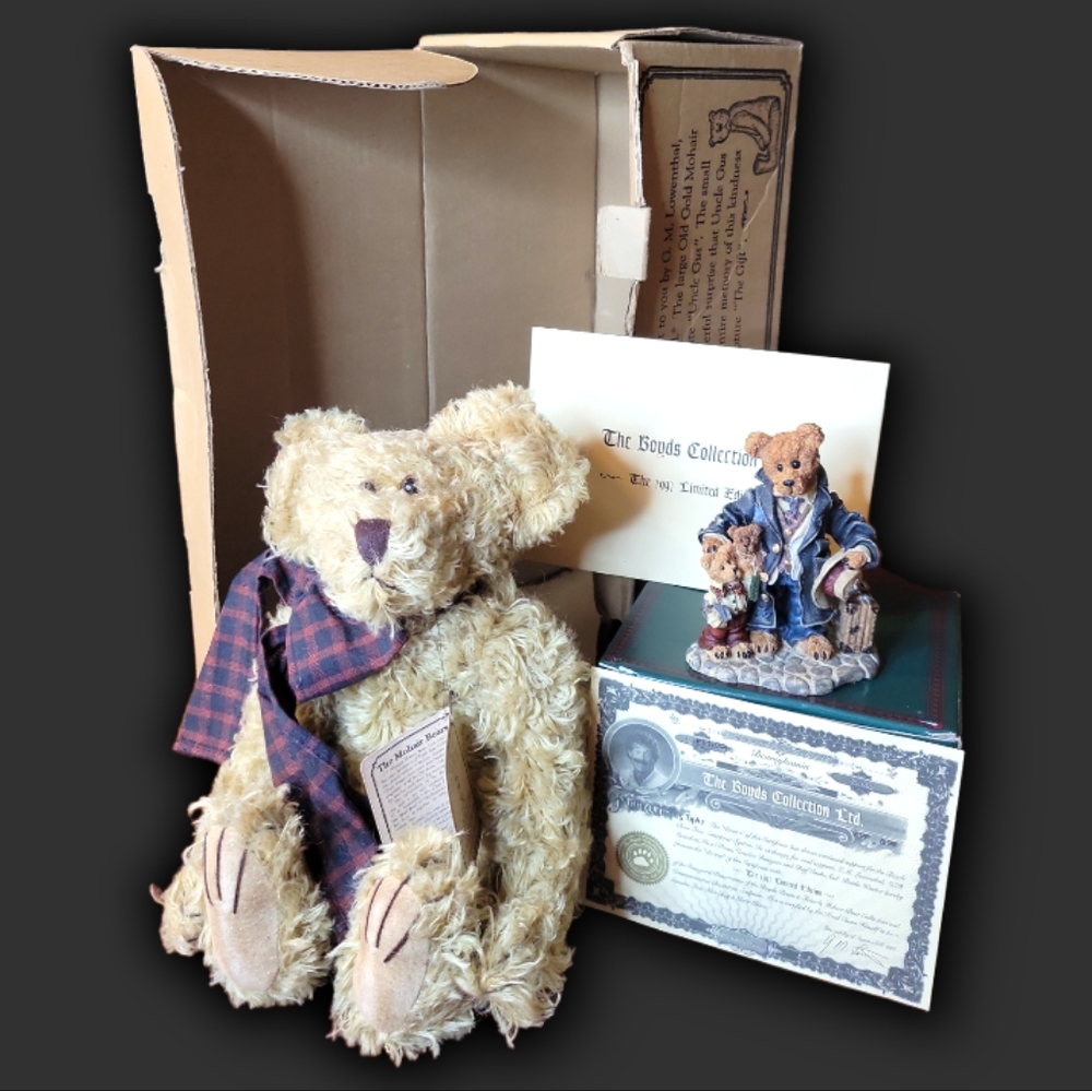 Vtg 97 BOYD'S COLLECTION ORIGINAL MOHAIR BEAR UNCLE GUS & HONEY BUNCH Gift